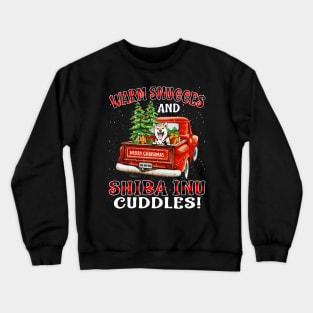 Warm Snuggles And Shiba Inu Cuddles Truck Tree Christmas Gift Crewneck Sweatshirt